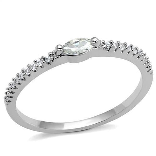 Women Rhodium Brass Ring with AAA Grade CZ in Clear - Size 8