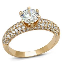 Women Rose Gold Brass Ring with AAA Grade CZ in Clear - Size 6