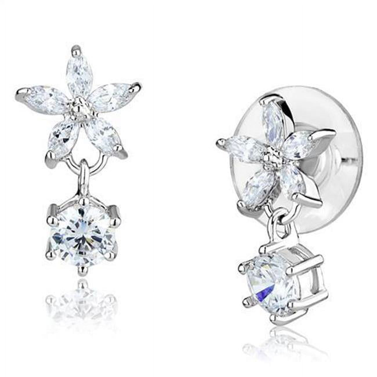Picture of Alamode 3W1281 Women Rhodium Brass Earrings with AAA Grade CZ in Clear