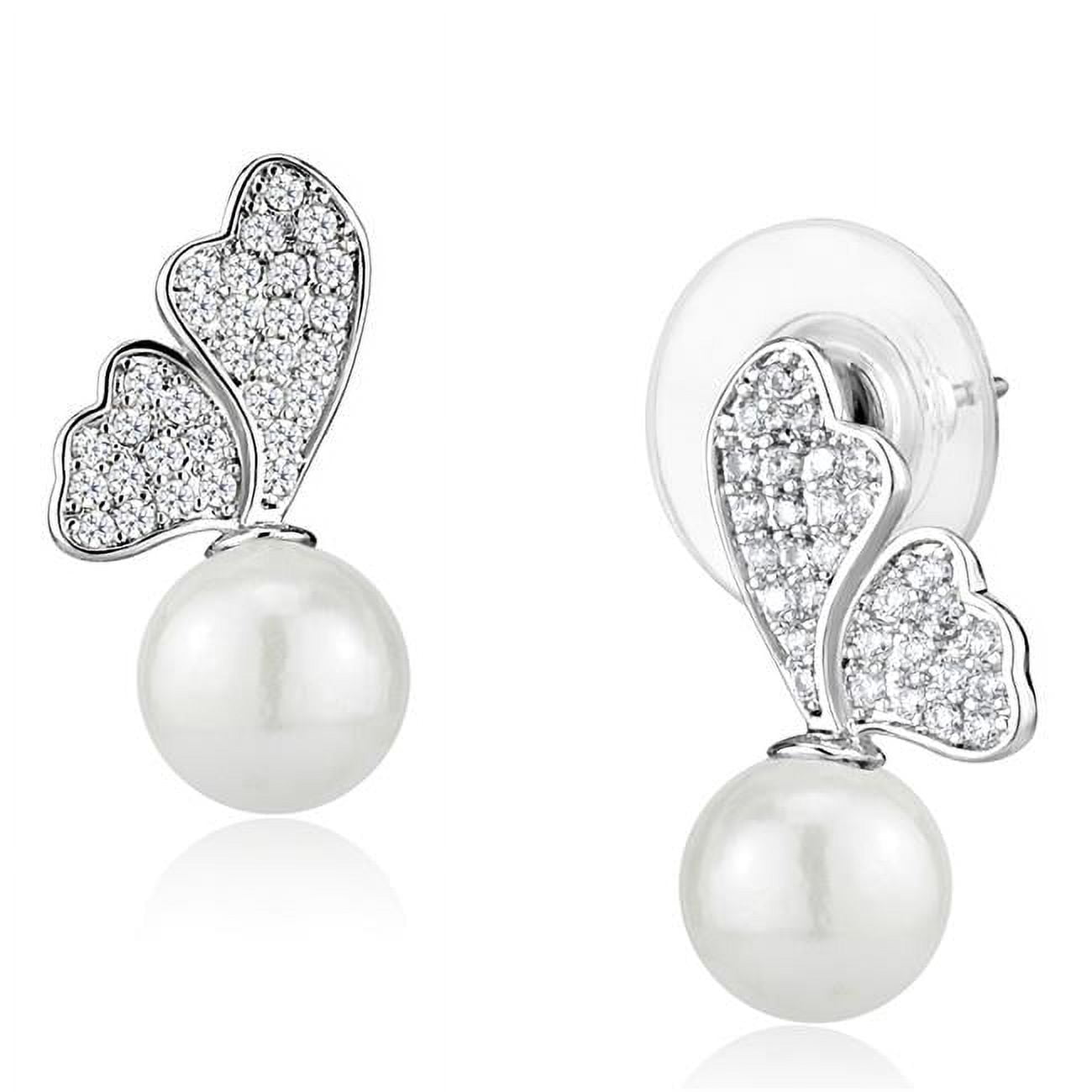 Picture of Alamode 3W1299 Women Rhodium Brass Earrings with Synthetic in White