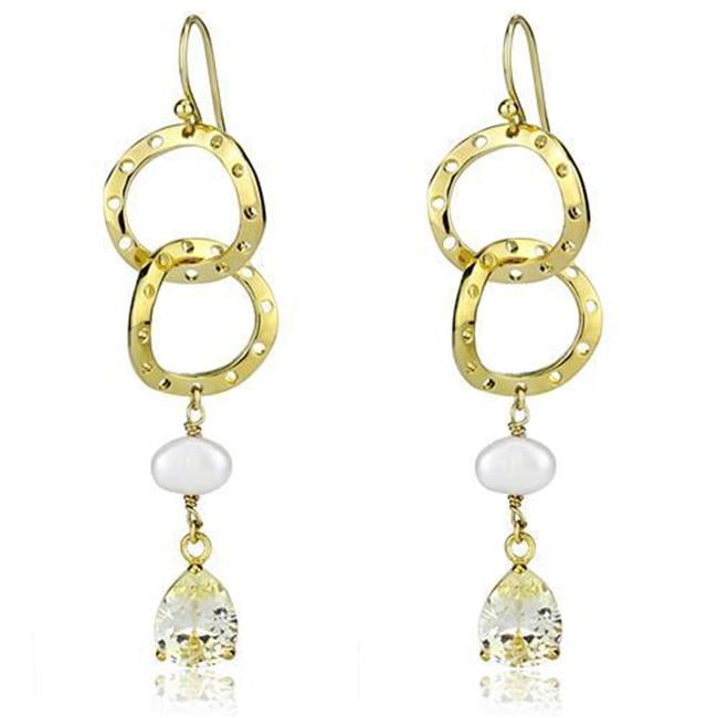 Picture of Alamode 3W1312 Women Gold Brass Earrings with Semi-Precious in White