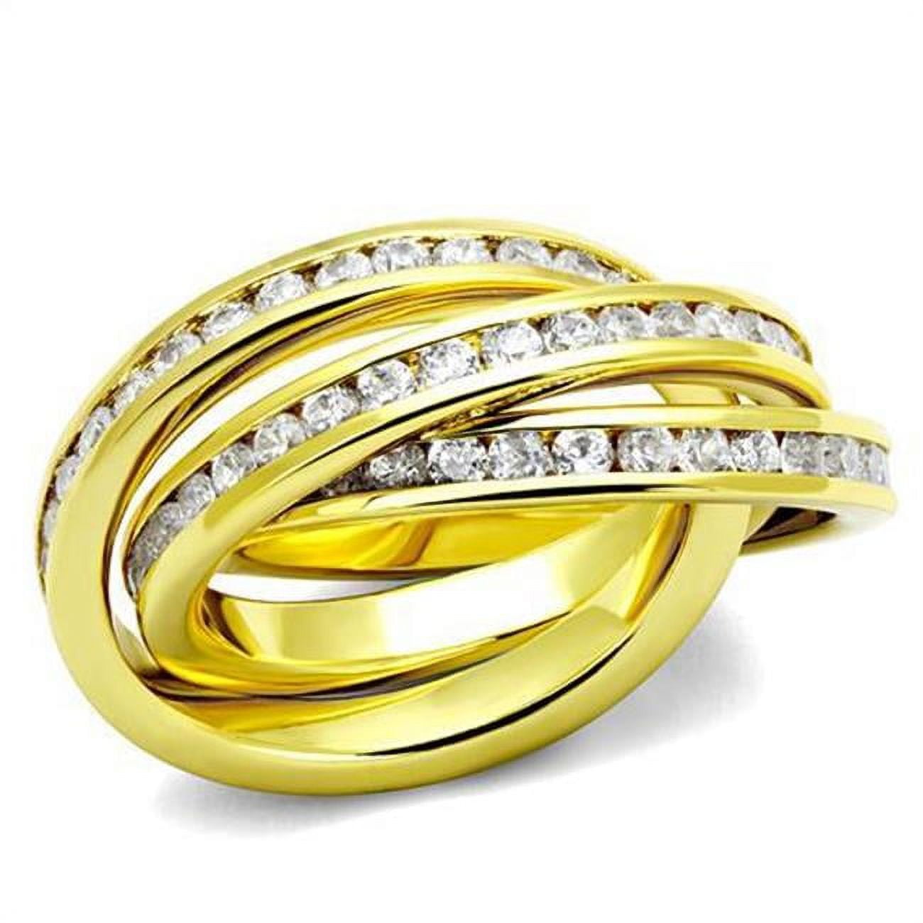 Women Gold Brass Ring with AAA Grade CZ in Clear - Size 8