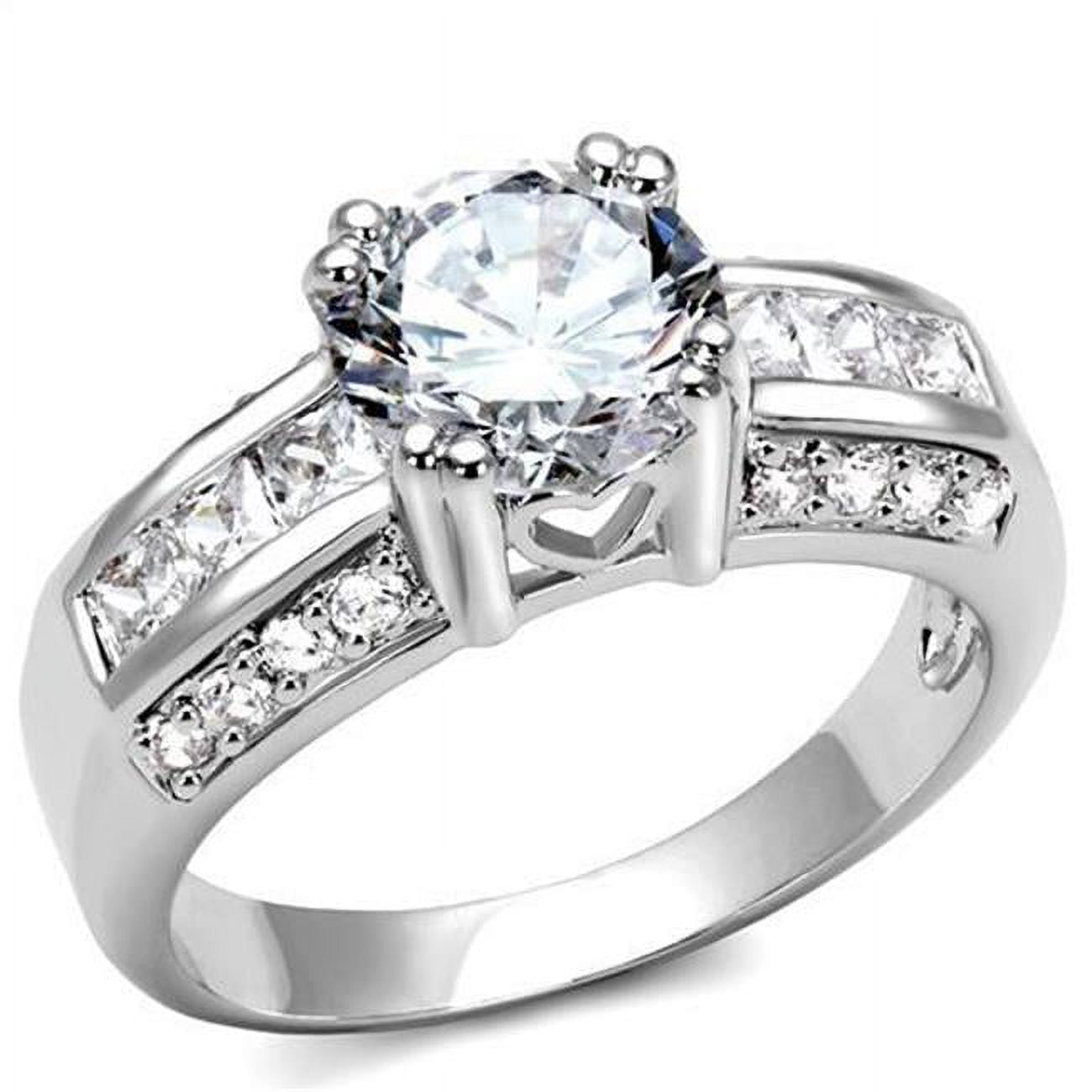 Women Rhodium Brass Ring with AAA Grade CZ in Clear - Size 6