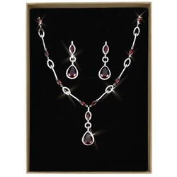 Picture of Alamode 3W1423-16.5 Women Rhodium Brass Jewelry Sets with Synthetic in Garnet - 16.5 in.