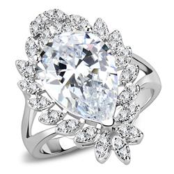 Women Rhodium Brass Ring with AAA Grade CZ in Clear - Size 5