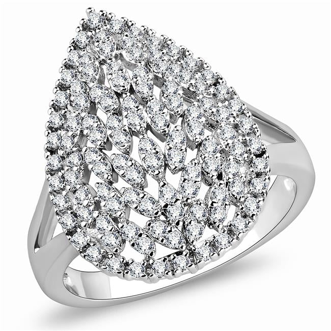 Women Rhodium Brass Ring with AAA Grade CZ in Clear - Size 8