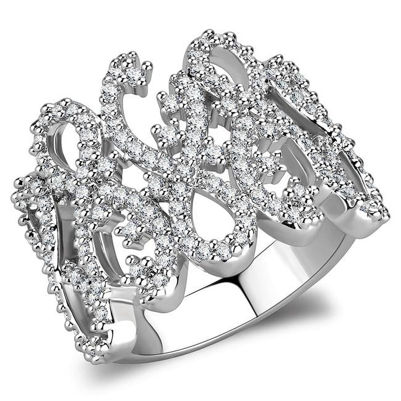 Women Rhodium Brass Ring with AAA Grade CZ in Clear - Size 5