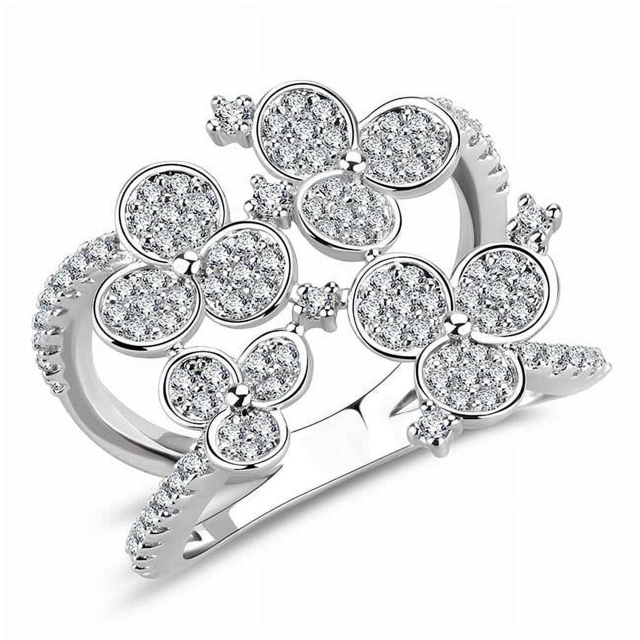 Women Rhodium Brass Ring with AAA Grade CZ in Clear - Size 5