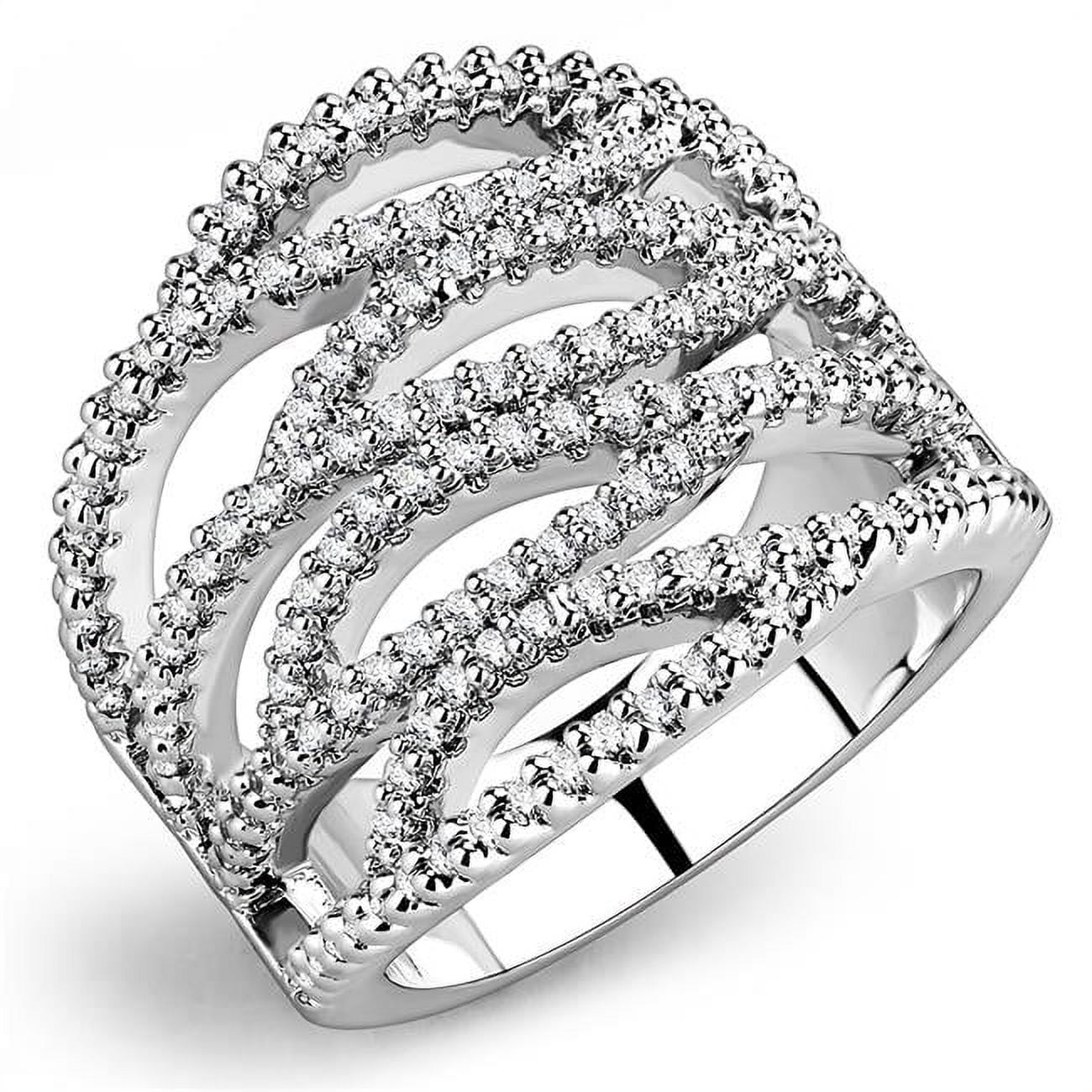 Women Rhodium Brass Ring with AAA Grade CZ in Clear - Size 6