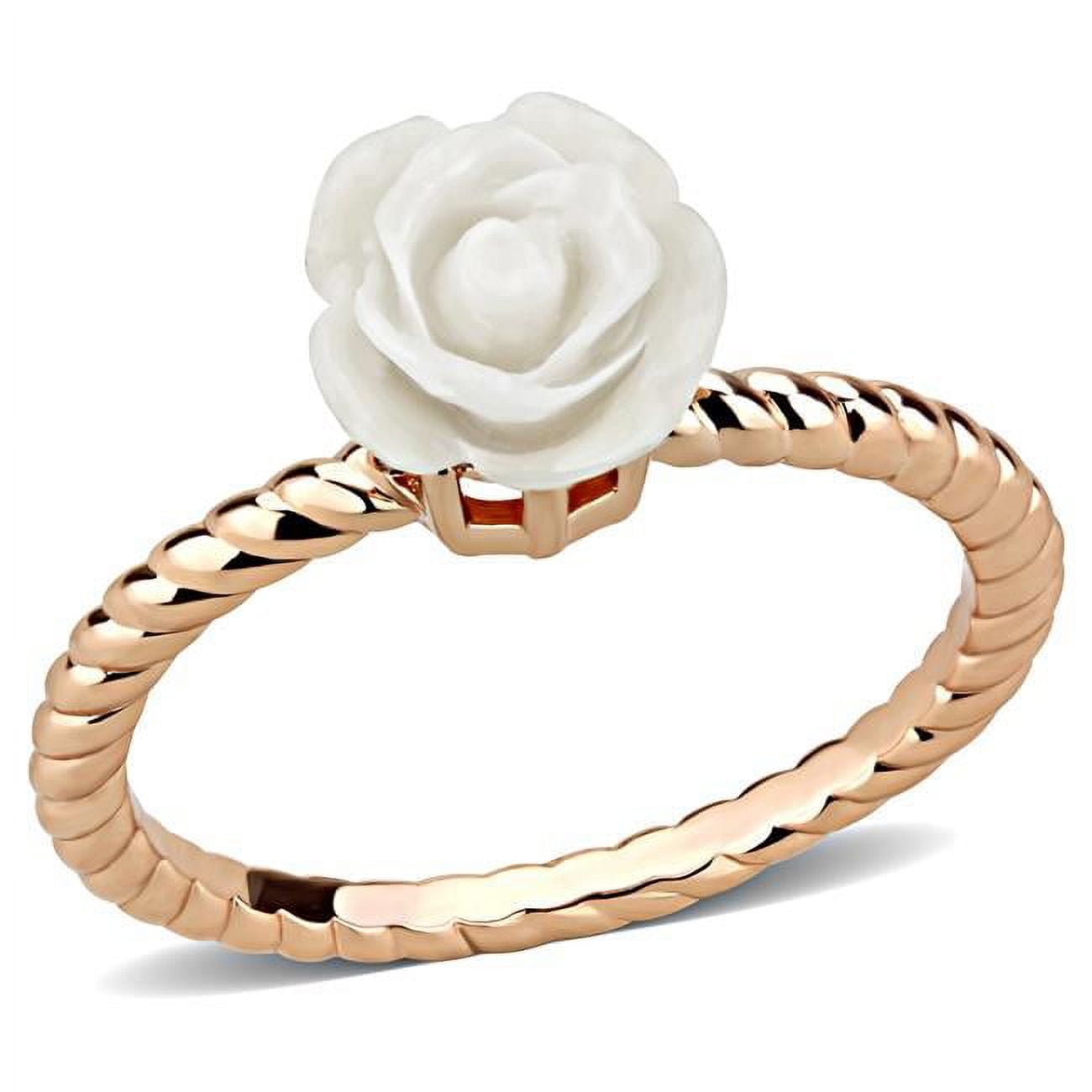 Women Rose Gold Brass Ring with Synthetic in White - Size 6