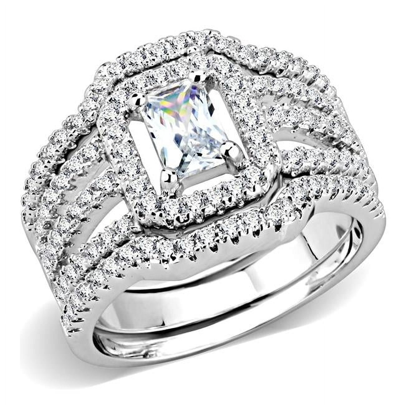 Women Rhodium Brass Ring with AAA Grade CZ in Clear - Size 6