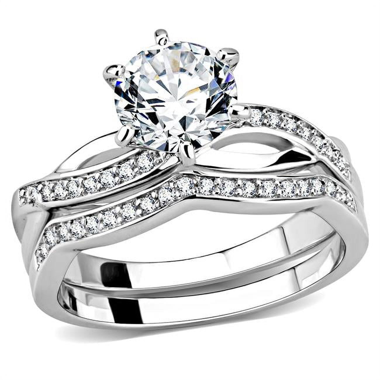 Women Rhodium Brass Ring with AAA Grade CZ in Clear - Size 9