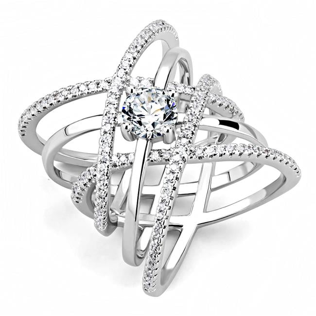 Women Rhodium Brass Ring with AAA Grade CZ in Clear - Size 9