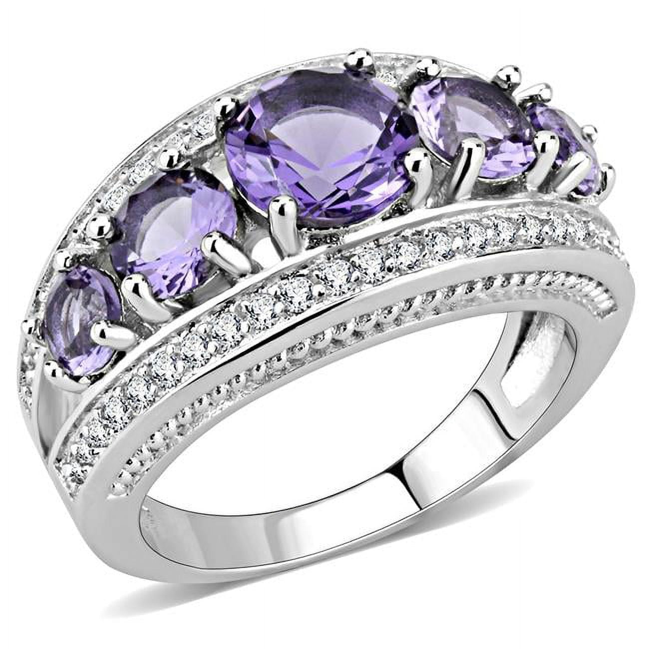 Women Rhodium Brass Ring with Synthetic in Amethyst - Size 8