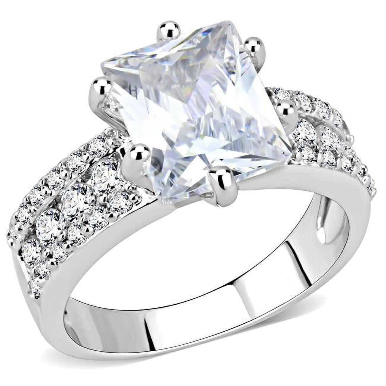 Women Rhodium Brass Ring with AAA Grade CZ in Clear - Size 5