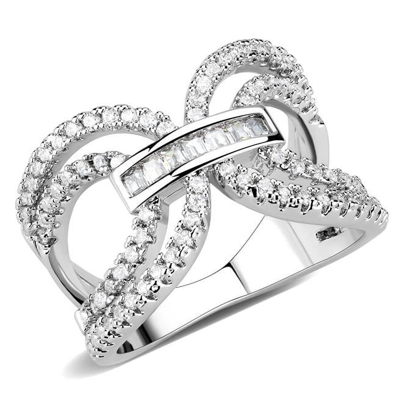 Women Rhodium Brass Ring with AAA Grade CZ in Clear - Size 9