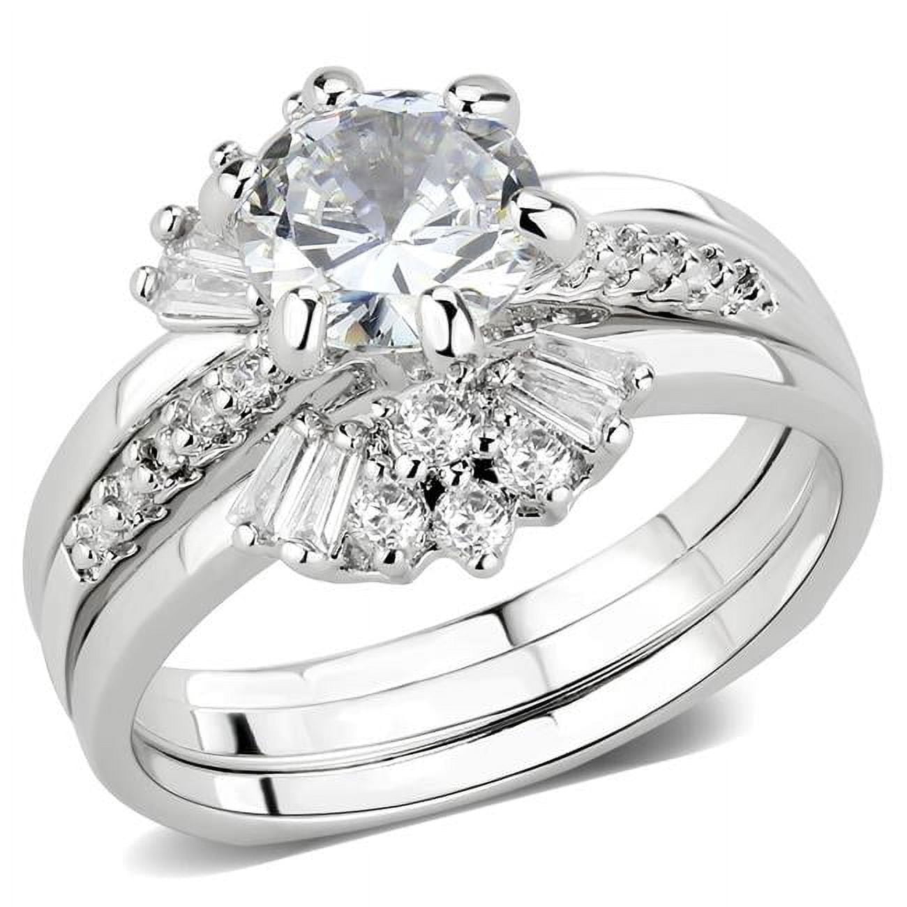 Women Rhodium Brass Ring with AAA Grade CZ in Clear - Size 7