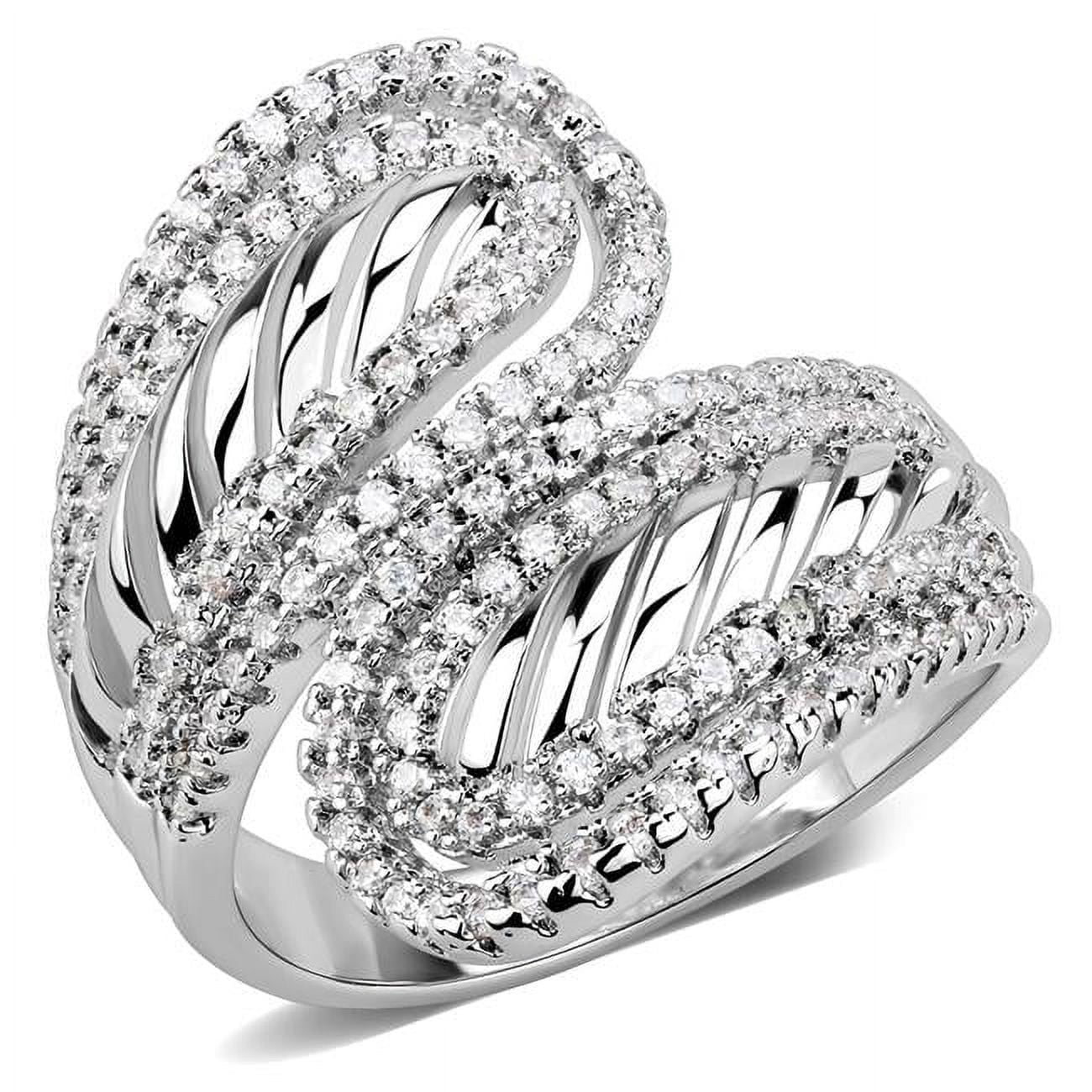 Women Rhodium Brass Ring with AAA Grade CZ in Clear - Size 10