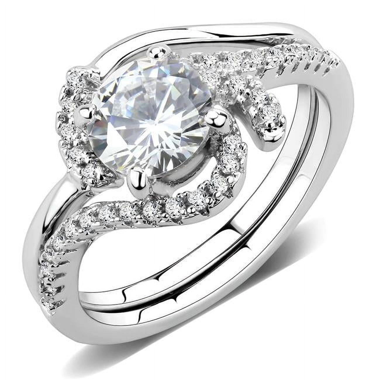 Women Rhodium Brass Ring with AAA Grade CZ in Clear - Size 8