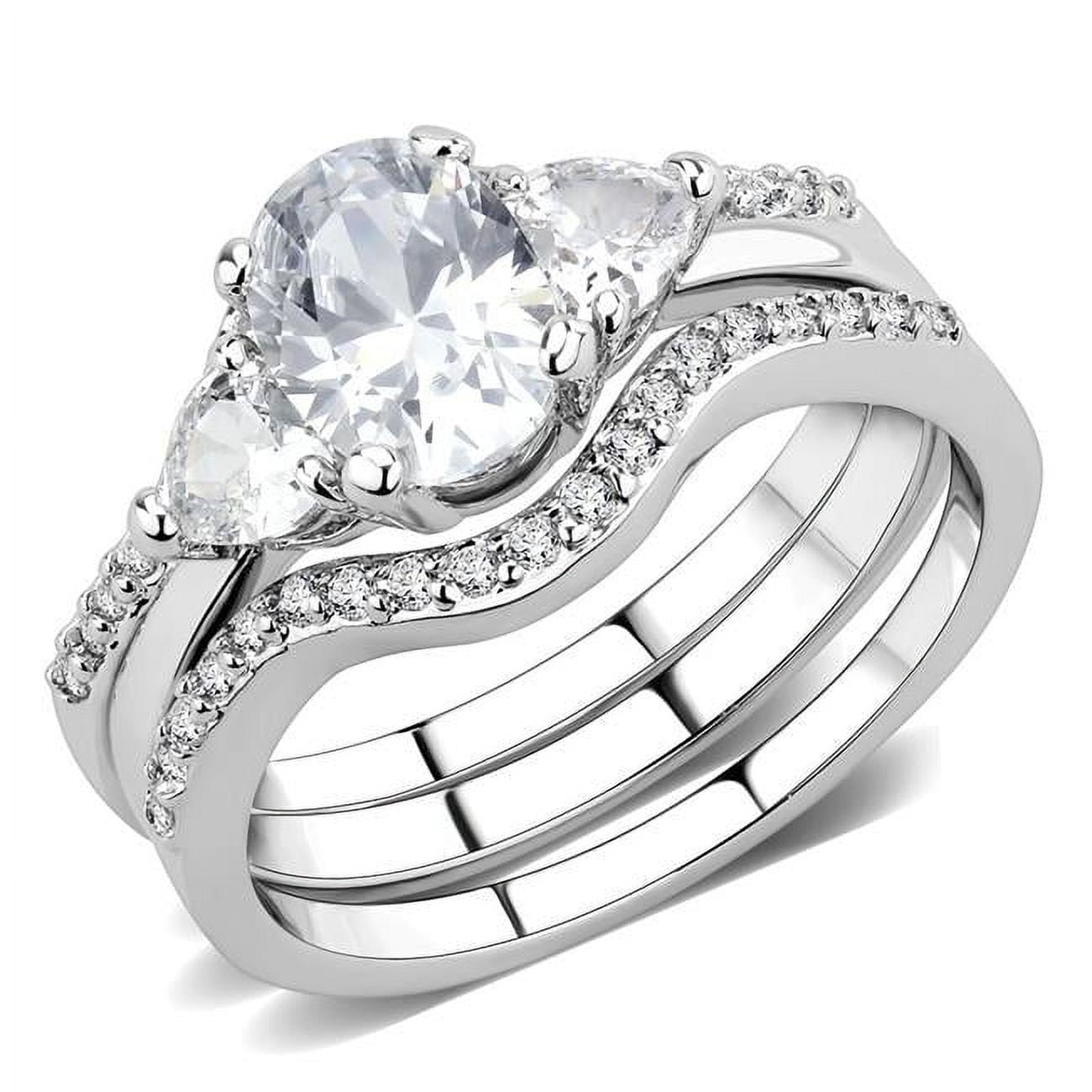 Women Rhodium Brass Ring with AAA Grade CZ in Clear - Size 5