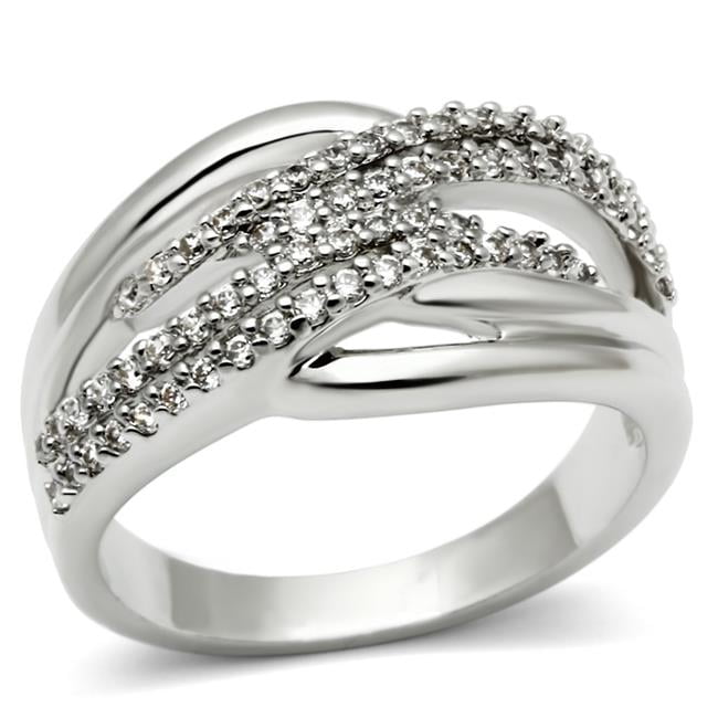 Women Rhodium Brass Ring with AAA Grade CZ in Clear - Size 7