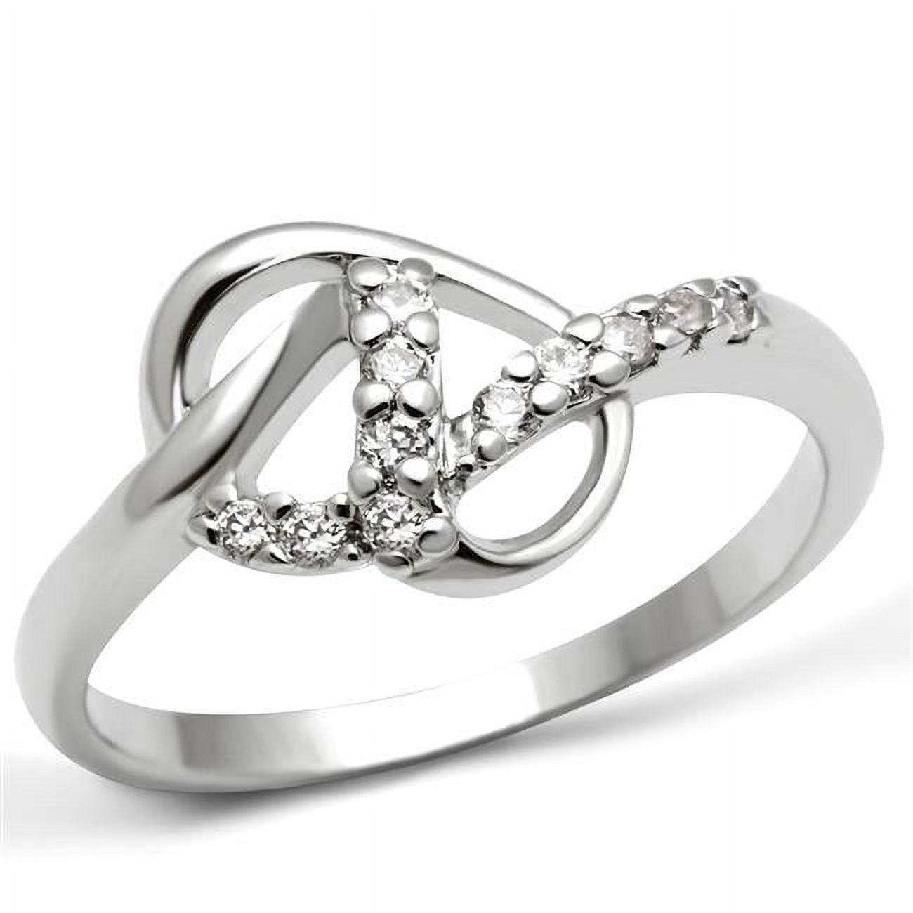 Women Rhodium Brass Ring with AAA Grade CZ in Clear - Size 8