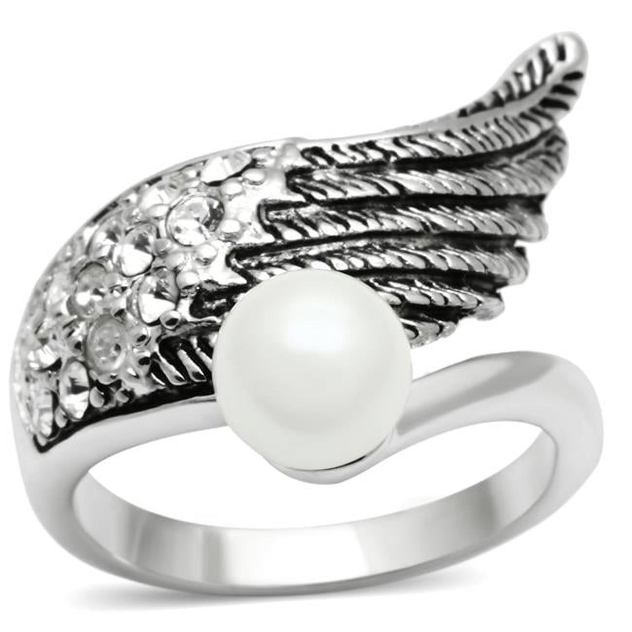 Women Rhodium Brass Ring with Synthetic in White - Size 9