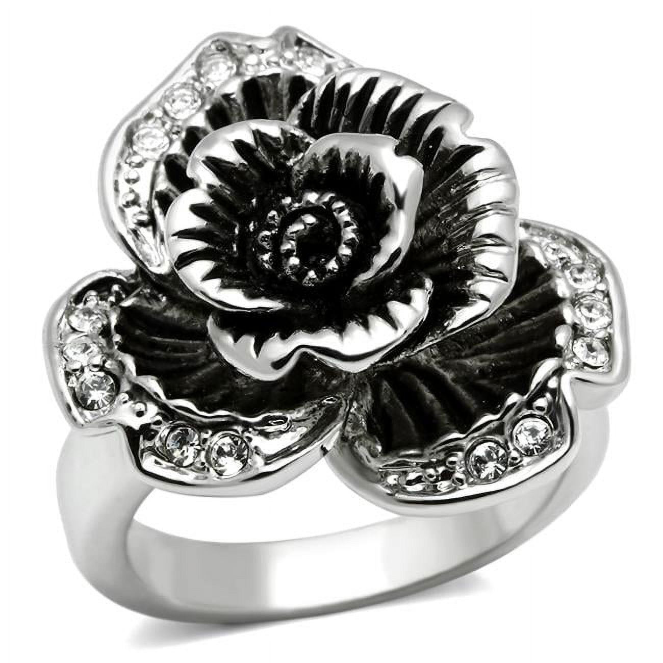 Women Rhodium Brass Ring with Top Grade Crystal in Clear - Size 6