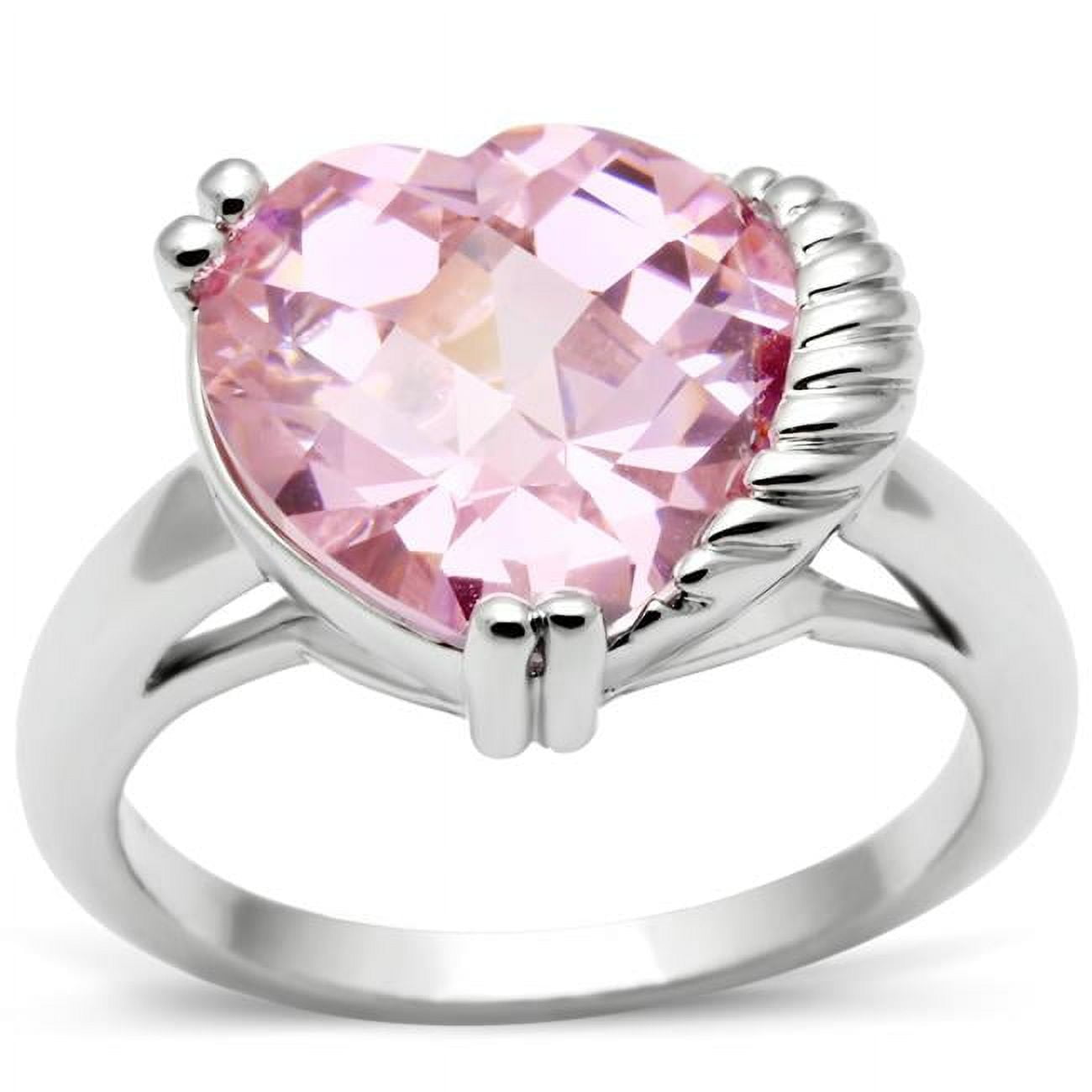 Women Rhodium Brass Ring with AAA Grade CZ in Rose - Size 5