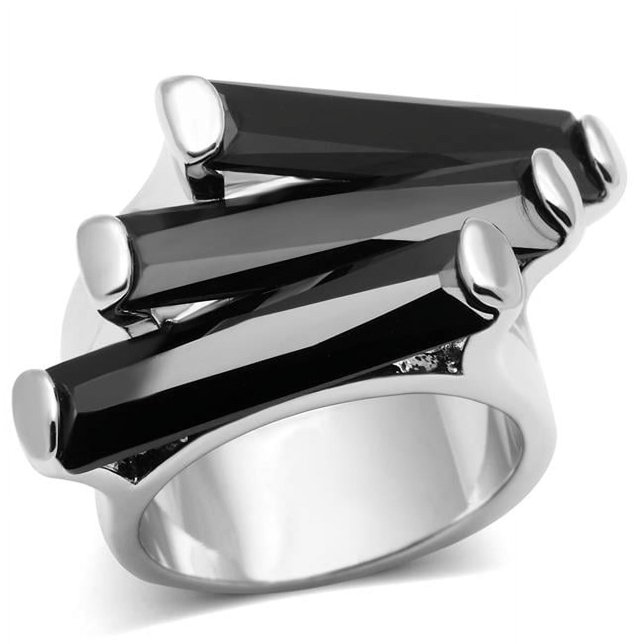 Women Rhodium Brass Ring with AAA Grade CZ in Black Diamond - Size 6