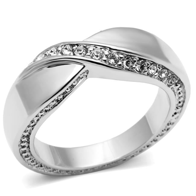 Women Rhodium Brass Ring with Top Grade Crystal in Clear - Size 6