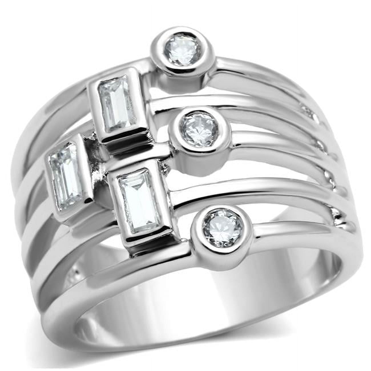 Women Rhodium Brass Ring with AAA Grade CZ in Clear - Size 6