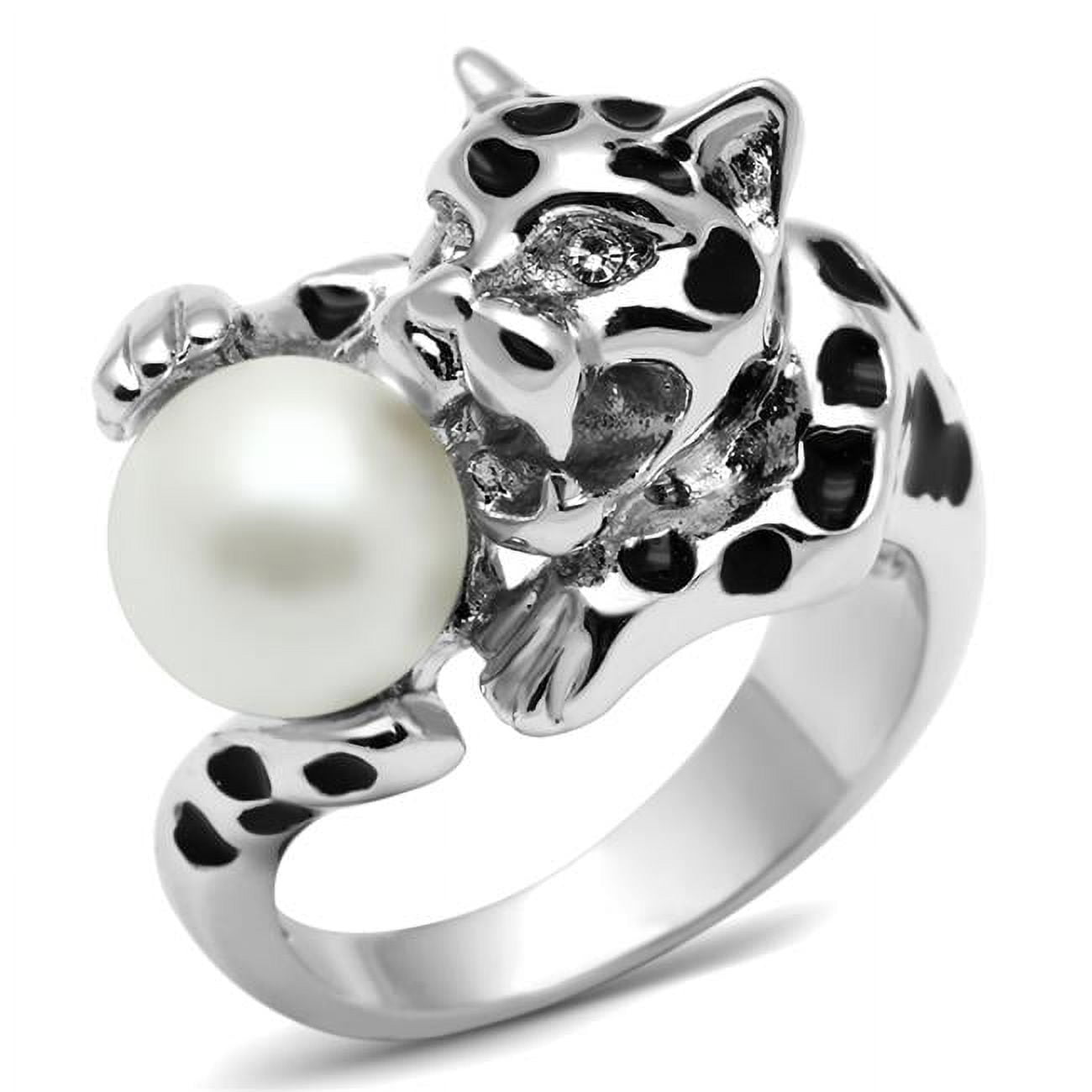 Women Rhodium Brass Ring with Synthetic in White - Size 7