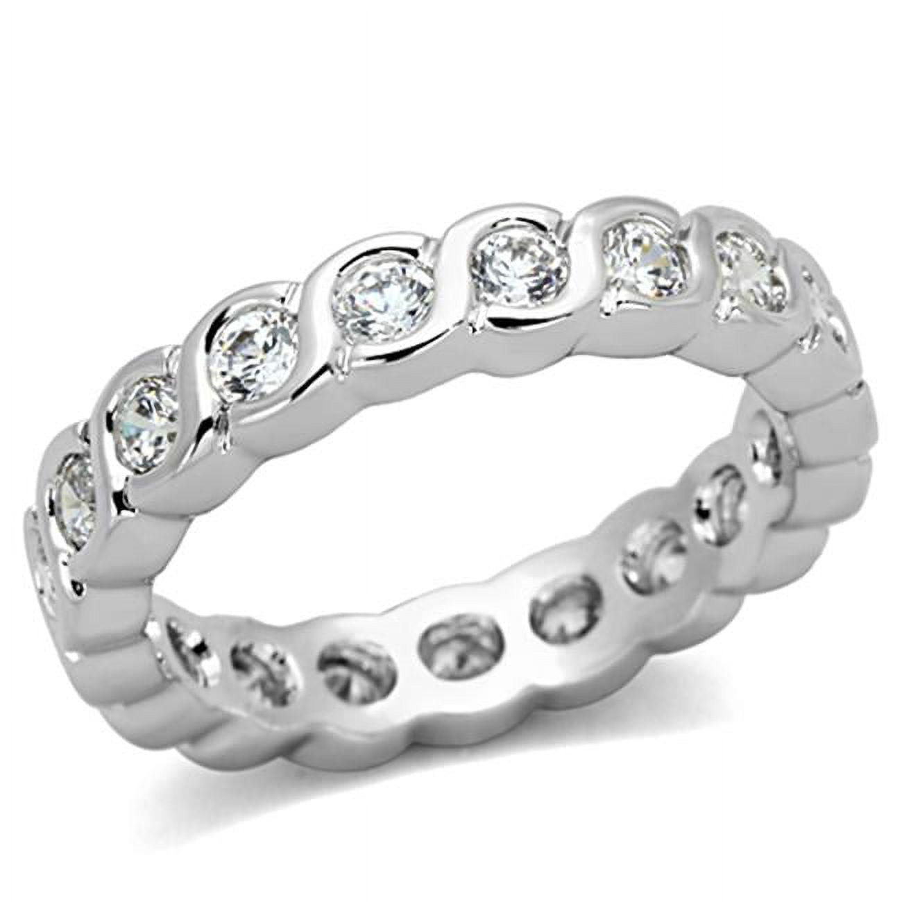Women Rhodium Brass Ring with AAA Grade CZ in Clear - Size 7
