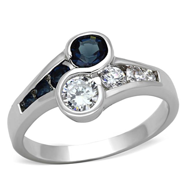 Women Rhodium Brass Ring with Synthetic in Sapphire - Size 7
