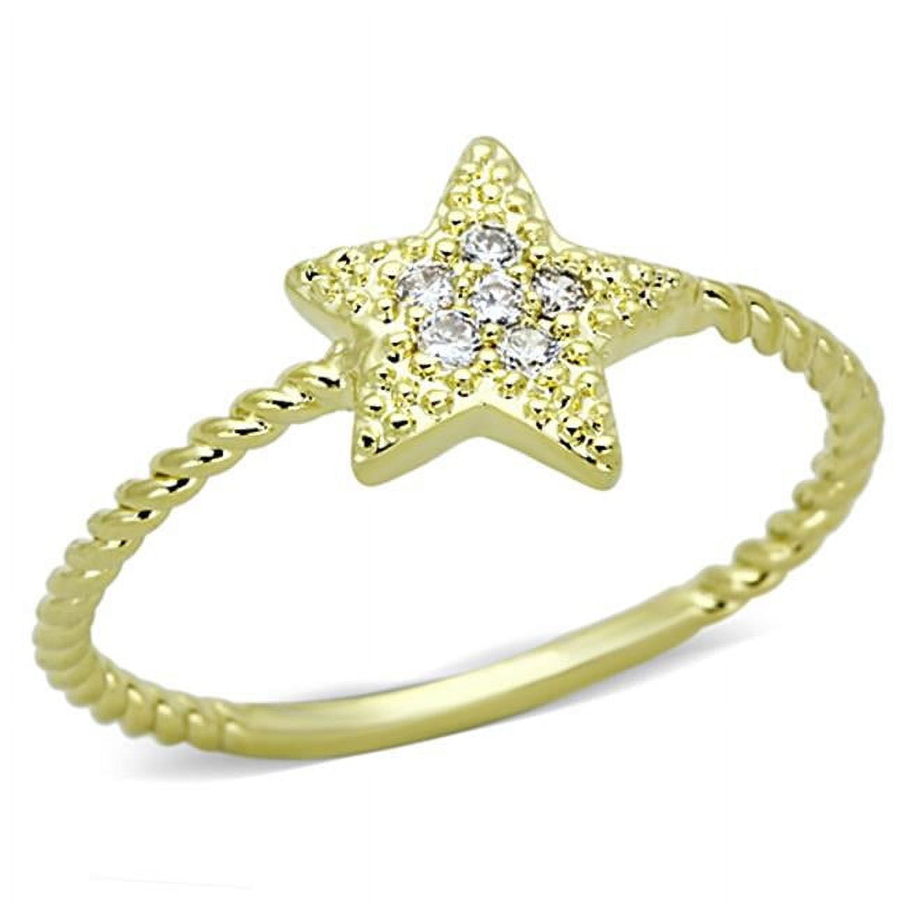 Women Gold Brass Ring with AAA Grade CZ in Clear - Size 7