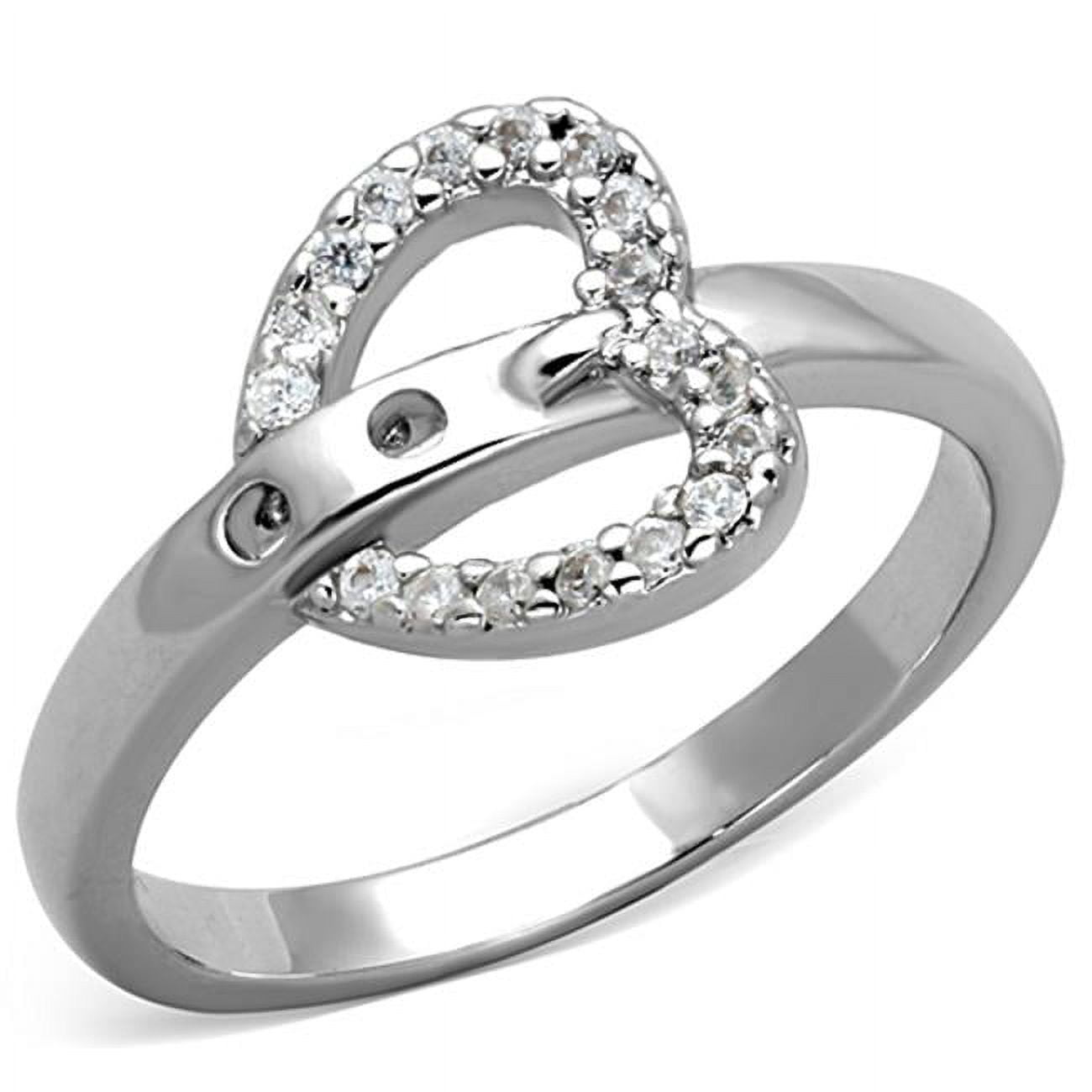 Women Rhodium Brass Ring with AAA Grade CZ in Clear - Size 8