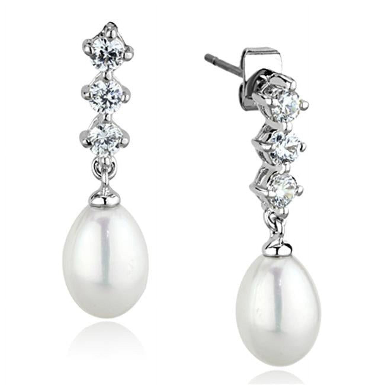 Picture of Alamode 3W679 Women Rhodium Brass Earrings with Semi-Precious in White