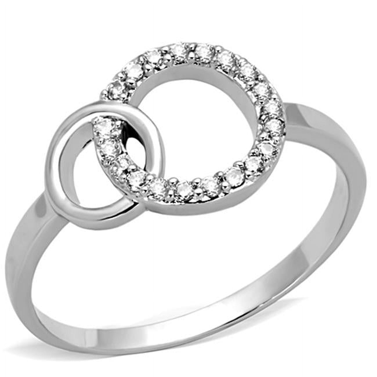 Women Rhodium Brass Ring with AAA Grade CZ in Clear - Size 5