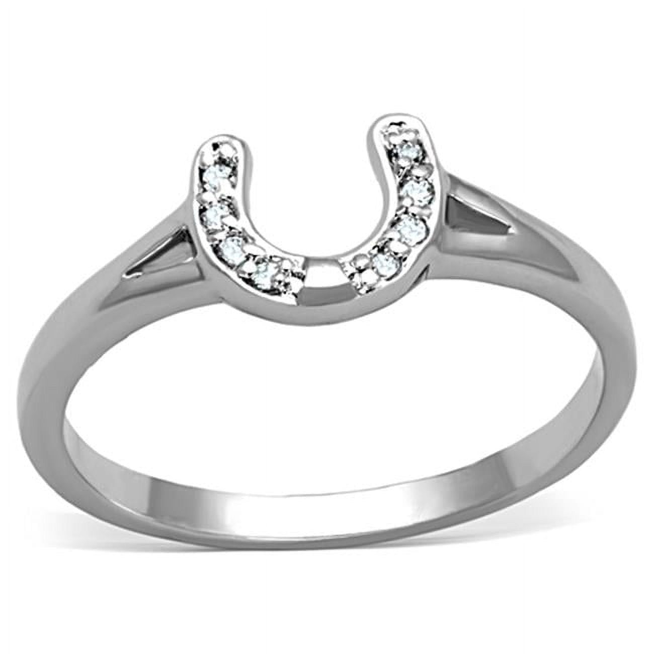Women Rhodium Brass Ring with AAA Grade CZ in Clear - Size 10