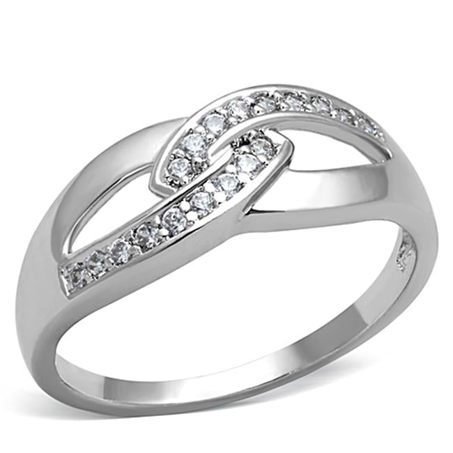 Women Rhodium Brass Ring with AAA Grade CZ in Clear - Size 6