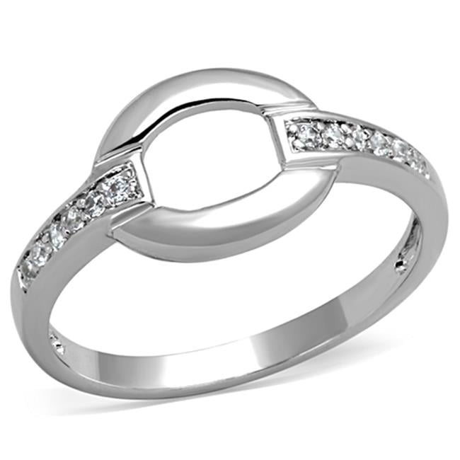 Women Rhodium Brass Ring with AAA Grade CZ in Clear - Size 7