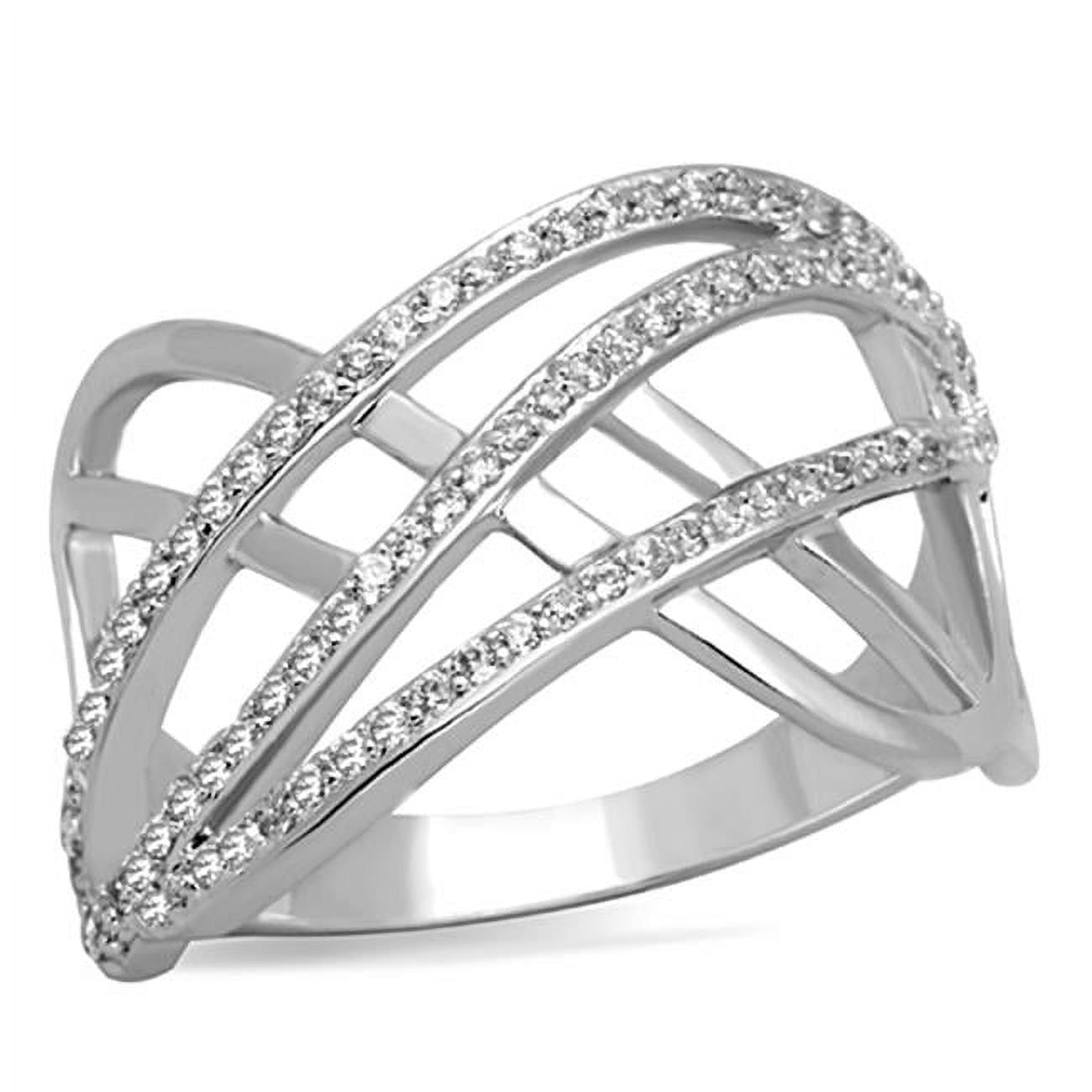 Women Rhodium Brass Ring with AAA Grade CZ in Clear - Size 10