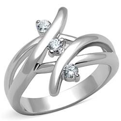 Women Rhodium Brass Ring with AAA Grade CZ in Clear - Size 5