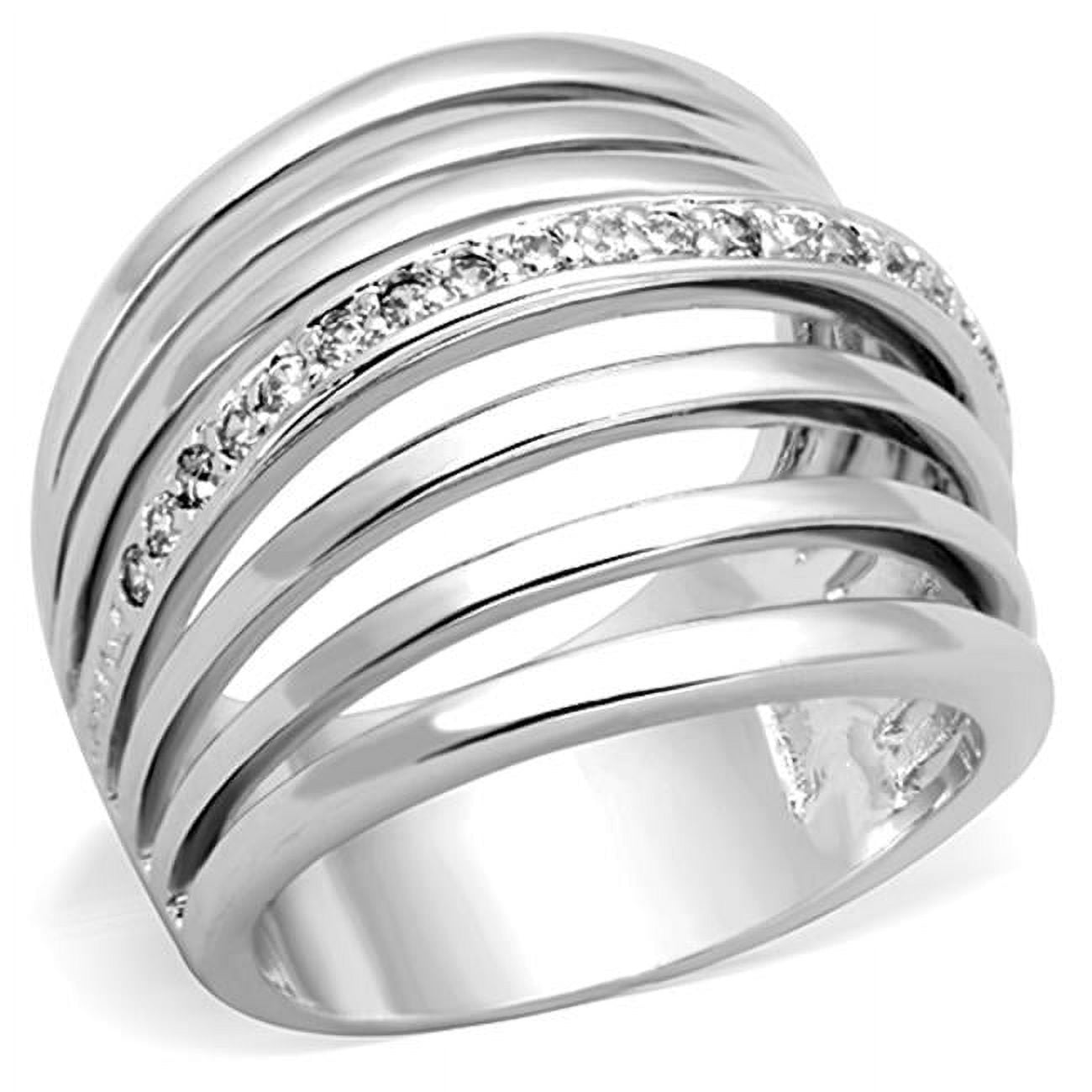 Women Rhodium Brass Ring with AAA Grade CZ in Clear - Size 5