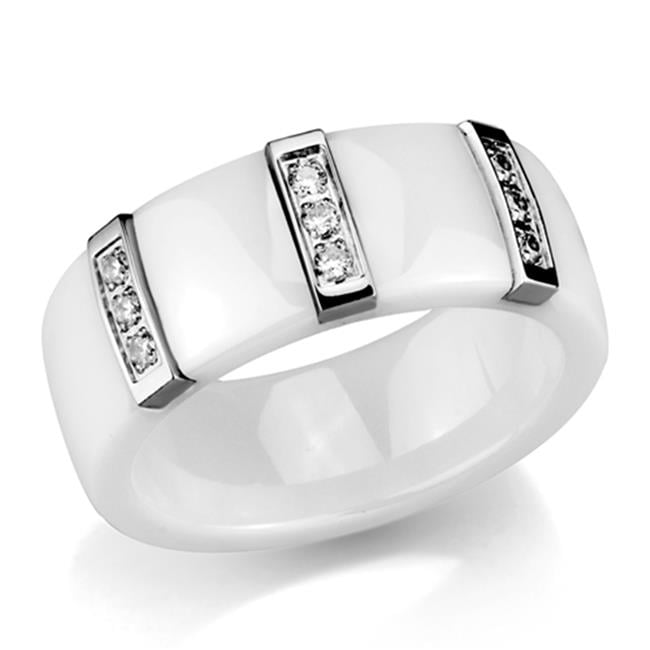 Picture of Alamode 3W957-6 Women High Polished Stainless Steel Ring with Ceramic in White - Size 6