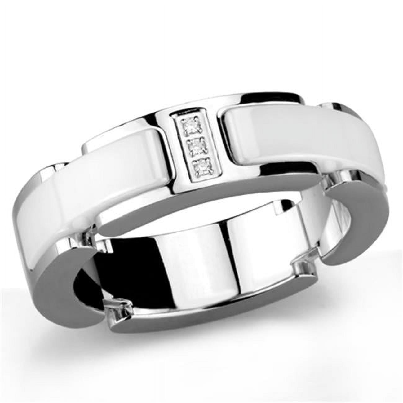 Picture of Alamode 3W967-7 Women High Polished Stainless Steel Ring with Ceramic in White - Size 7