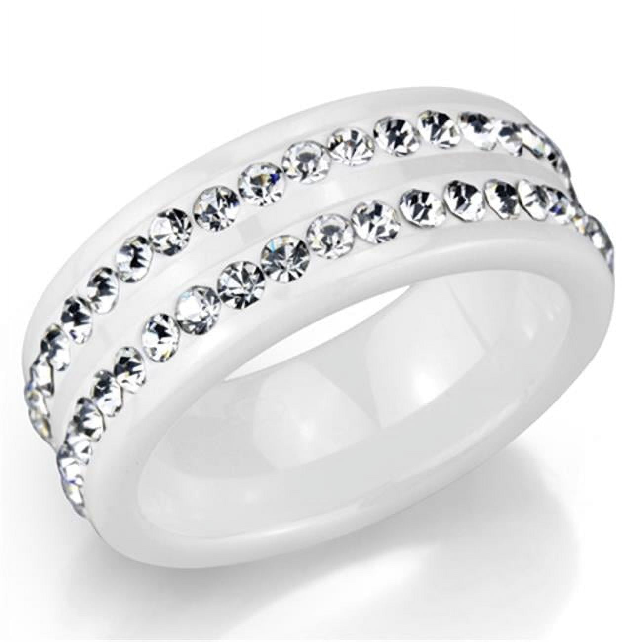 Picture of Alamode 3W970-8 Women High Polished Stainless Steel Ring with Ceramic in White - Size 8