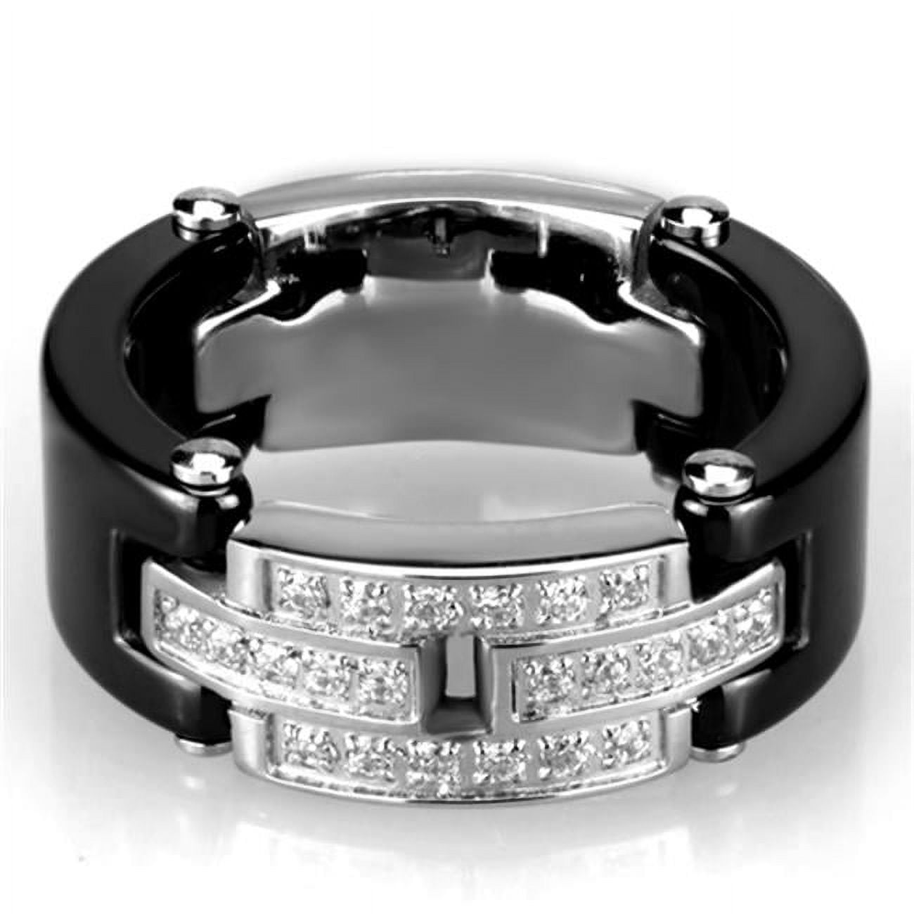 Picture of Alamode 3W976-8 Women High Polished Stainless Steel Ring with Ceramic in Jet - Size 8