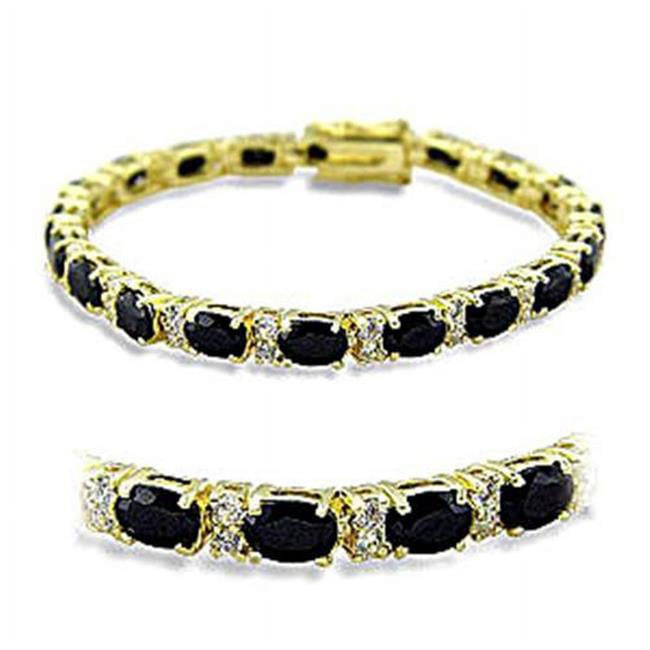 Picture of Alamode 415503-7 Women Gold Brass Bracelet with AAA Grade CZ in Jet - 7 in.